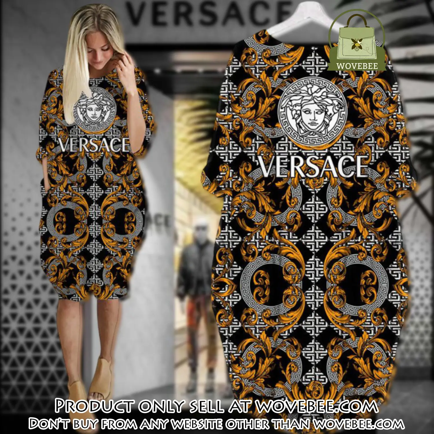 Gianni versace black batwing pocket dress luxury brand for women pd084 wvb0348010